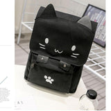 Women Canvas Big Black School Bags for Teenagers Girls Book Bag Embroidery Printing Back Bag Cat Cute Rucksack Bookbag